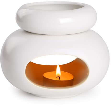 WD&CD Duftlampe aus Keramik Aromalampe Teelichthalter Aroma Diffuser Stövchen für ätherische Öle - Weiß