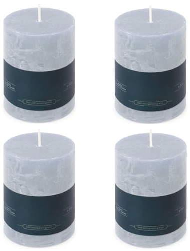 Stumpenkerzen Rustic 4er-Set - 7x9,5 cm - Brenndauer: 35 Std., rußfrei, 100% Paraffin - für Kerzenständer, Kerzenhalter, Weihnachten, Hochzeit, Blockkerze, Kerze, Adventskranz, Advent (hellblau)