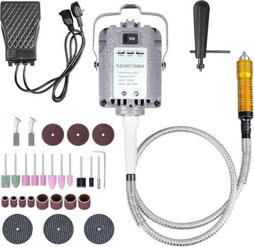 NBYTLT 1000W Rotary Tool Flex Shaft Electric Hanging Grinder Carver, Forward and Reverse Rotation, Multi-Function Metalworking Jewelry Repair Kit, Foot Pedal Control, Metal Flexible Shaft