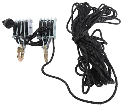 Rope Hoist Pulley System 4400lb, Heavy Duty Block Tackle with 8:1 Lifting Power, Galvanized Alloy Steel Pulley for Lifting Heavy Objects in Garage Boating Tree Cutting