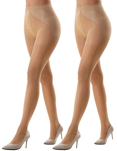 Viozocy Shape Strumpfhosen Damen 40 Den, Feinstrumpfhose mit Bauchweg & sanftem Push-up Effekt, Leicht Glänzend Reißfest Stützstrumpfhose 2 Hautfarbe XL