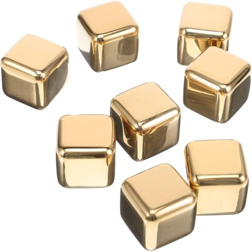 FOYTOKI 8 Piezas Cubitos Diseño Inoxidable Reutilizables de de Acero Superficie Lisa Cuadrado Dorado para Whisky y para Cafés y de Bebidas Espirituosas