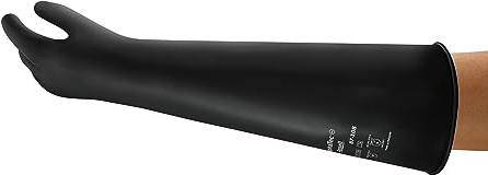 Ansell AlphaTec 87-108 Guanti di Protezione Chimica in Lattice, Polsino Lungo (61 cm), Elevata Resistenza alle Sostanze Chimiche, Impermeabili e Riutilizzabili, Nero, Taglia L (1 Paio)