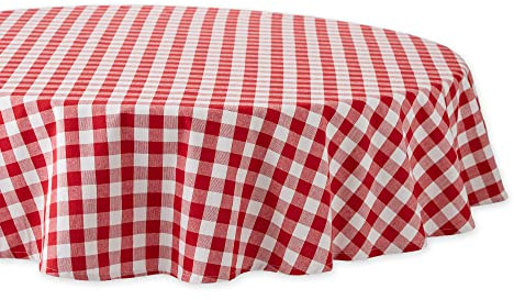 DII Camz32670 Tischdecke, kariert, rund, 178 cm, Rot