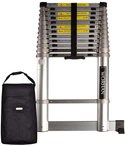 WORHAN SCALA 4,1m CON ANELLI IN ALLUMINIO TELESCOPICA ESTENSIBILE ALLUMIN CON STABILIZZATORI 1AK4.1+bag