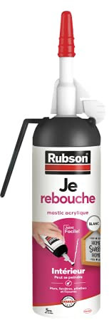 Rubson Je Rebouche Mastic Blanc 100 ml, mastic étanche en aérosol prêt à l'emploi, mastic acrylique pour murs, fenêtres, plinthes et fissures en intérieur