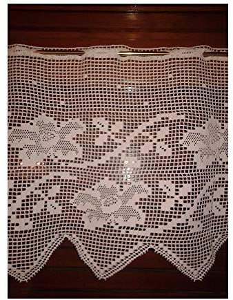 PIZZITALIANI Tenda Pizzo Shabby Chic - Pizzo a tombolo Bianco, Altezza 40 cm X 1 m, Produzione italiana, 100% Cotone OEKOTEX, Tende di pizzo, Tenda Mantovana