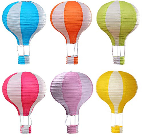 Famgee Hanging Hot Air Balloon Paper Lanterns Set Party Decoration Birthday Wedding Christmas Party Decor Gift Stripe Set Pack of 6 Pieces 30 cm (12)