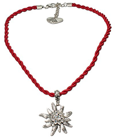 Alpenflüstern Kordel-Trachtenkette Strass-Edelweiß - Damen-Trachtenschmuck Dirndlkette in traditionellen Farben DHK100