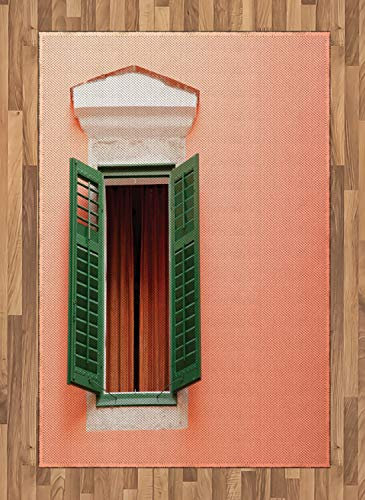 ABAKUHAUS Rustikal Teppich, Alte Retro Haus Fensterläden, Deko-Teppich Digitaldruck, Färben mit langfristigen Halt, 120 x 180 cm, Orange Weiß Grün