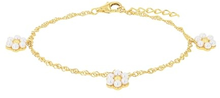 Amor Armband 925 Sterling Silber Damen Armschmuck, mit Muschelkernperle, 17+2 cm, Gold, Blume, Kommt in Schmuck Geschenk Box, 2035970