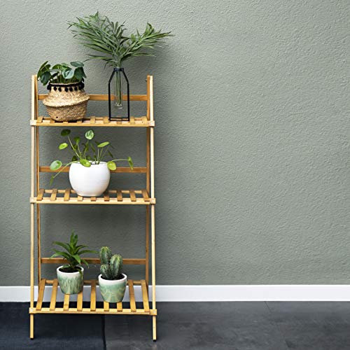 QUVIO Supporto per piante a 3 livelli per interni, in legno, Porta Piante da Esterno, Scaffale Portafiori, Fioriera a Scala, per Interni e Esterni, Scaffale Portapiante, 40x 50x 96 cm, Marrone
