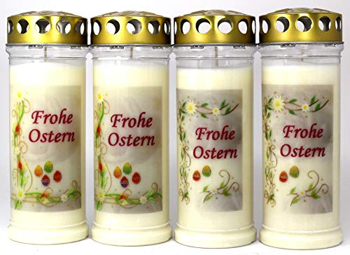 4 Grablichter, Grabkerzen, 4er Set Ostermotiv - 21x7,5 cm - 3988-7 Tage Brenndauer je Grablicht – Trauerkerze mit Motiv und Spruch - Ostern - Gedenkkerze