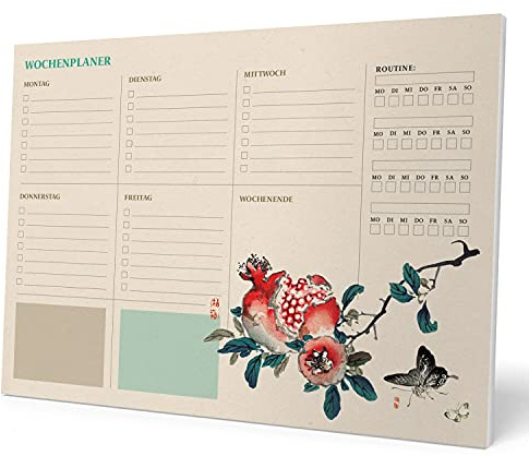 Grupo Erik - Bloc Notes A4 Japanese Art, Version Allemande, Semainier, Sous-Main Bureau, Planner Hebdomadaire, Papeterie de Bureau, To Do List, Blocs Mémo, Fournitures Scolaires
