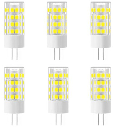 Jiotouhu Confezione da 6 lampadine a LED G4 da 5 W equivalenti a 50 W, 51 LED, 500 lumen, angolo di diffusione di 360 gradi, AC/DC 12 V, non dimmerabili, 6000 K, bianco freddo