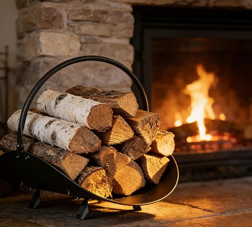CALIDOLA Black Log Holder Indoor and Outdoor Firewood Rack Hearth Basket