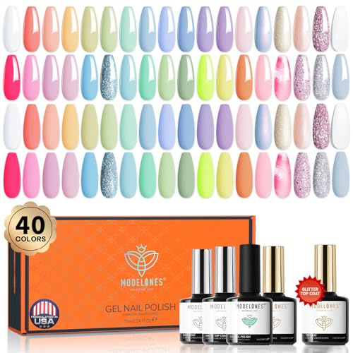 modelones 40 Pcs UV Nagellack Set, 36 Farben Pastell Dreamy Collection Macaron Glitter Gel Nagellack Soak Off Sommer Gellack, 4Pcs Nail Primer Base Matte Glossy Top Coat für Mädchen Frauen