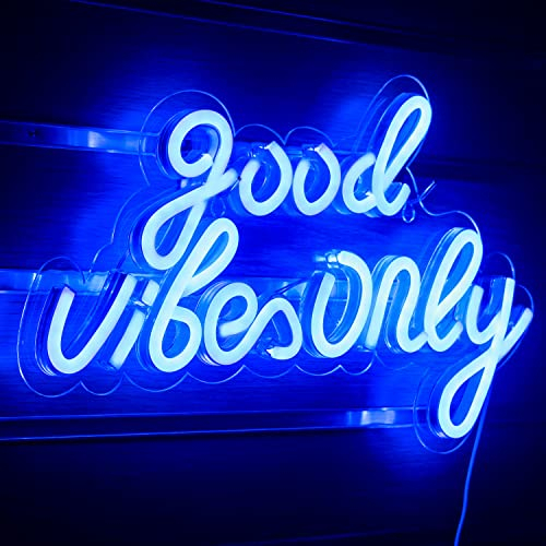 Good Vibes Only Neon Schild Blau LED Schild Wort Leuchtreklame Good Vibes Neon Sign Acryl Leuchtschild Neonlicht für Schlafzimmer Wand Bar Party Dekor
