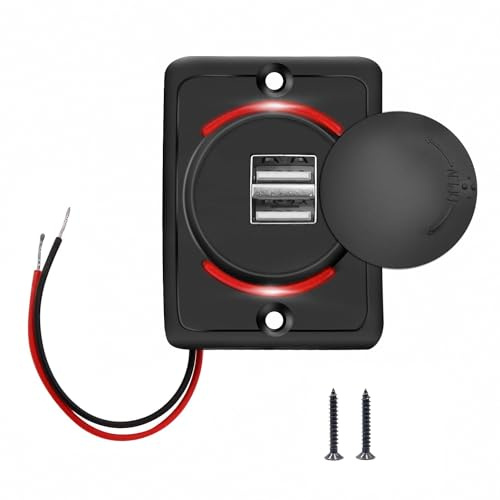 Cargador de Coche Puerto USB Dual,3.1A DC 12V/24V Dual USB Port Socket Negro ABS Puerto Cargador Outlet,Adaptador de Cargador de Coche Toma de Corriente Prueba de Agua,para Automóviles,Barcos (1 pcs)