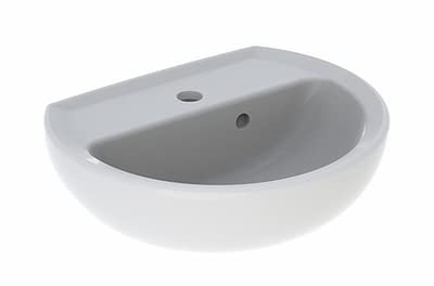 VBChome Aufsatzwaschbecken 45x37 cm Oval Weiß Aufsatzwaschbecken mit Loch mit Überlauf ein Waschbecken zum Einbau mit Unterschrank unter dem Waschbecken Modern Einfache Montage