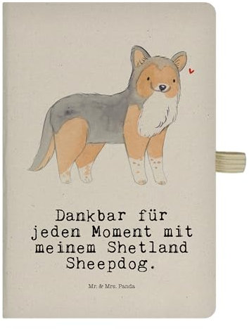 Mr. & Mrs. Panda DIN A4 Baumwoll Notizbuch Shetland Sheepdog Moment - Geschenk, Notizen, Tagebuch, Sheltie, Eintragebuch, Adressbuch, Kladde,