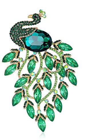 Delicado broche en forma de pavo real brillante verde strass cristal pájaro animal broches de solapa corsés accesorios para ropa regalos de Navidad joyas mamá