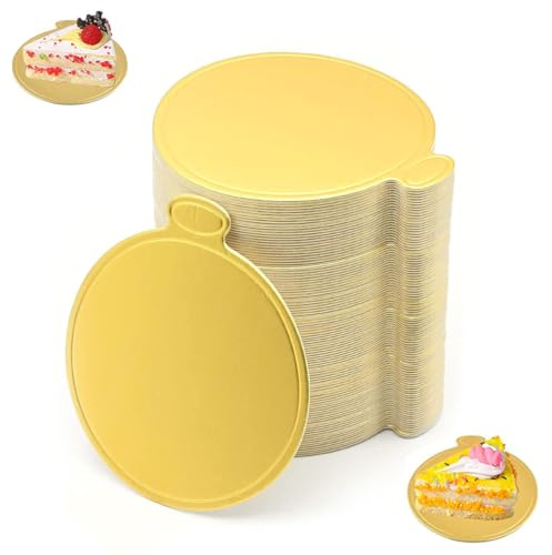 100pcs Round Gold Cake Boards: 8cm Mini Cardboard Cake Base | Small Cake Boards for Small Mousse Dessert Pastries - Christmas Weddings Birthdays Parties Display