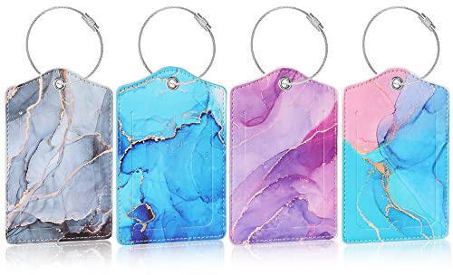 HCSSZ Luggage Tags, Flexible Silicone Travel Tags, ID Labels Set, Name Tags for Suitcases Baggage Bags Backpacks Personalized Card Holder for Quickly Identify (4pcs Marble Design)