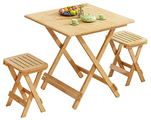 ZzZana Klappbares Bistro-Set, Balkontisch aus Holz, Terrassen-Bistro Set mit 2 Stühlen und 1 Beistelltisch, Außenbereich Garten Möbel-Set