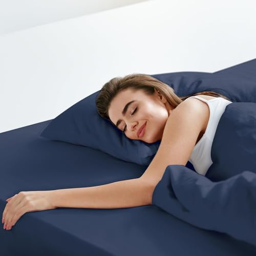 LuxClub Lenzuolo con Angoli una piazza e mezza 140x200cm, Biancheria da Letto in cotone jersey 100% per altezza Materasso da 30 a 40cm, lenzuola morbido e senza pieghe Navy