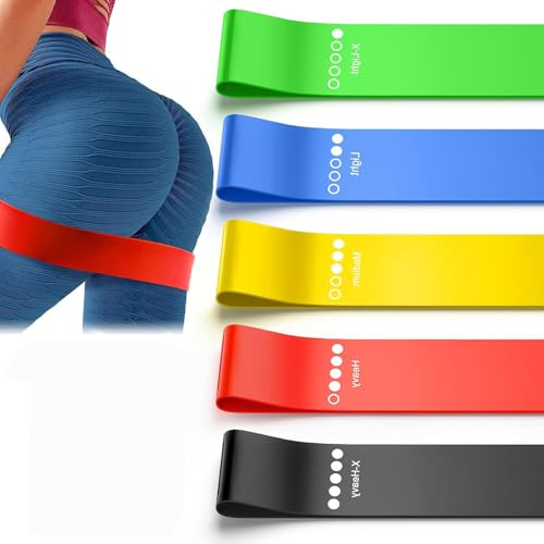 Widerstandsbänder, Übungsbänder, Set mit 5 Fitnessbändern, perfekt für Beine und Po, Yoga, Crossfit, Krafttraining, Pilates, mit Anleitung (evtl. nicht in deutscher Sprache)