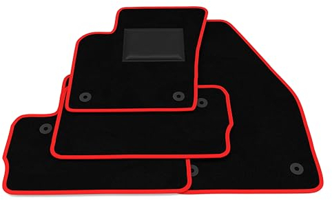Fußmatten kompatibel mit Volvo C30 ab 2006-2012, roter Rand, maßgeschneiderte Automatten Set, Velours, Autoteppich