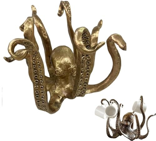 ZGSYH Octopus Mug Holder,2024 Octopus Cup Holder for Counter Top,Resin Octopus Table Topper Statue Ornament,Pendant Tea Cup Holder for Kitchen Dining Bar (Color : Gold)