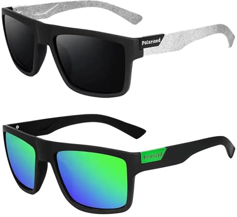 DKDDSSS Lunettes de Soleil Polarisées, Lunettes de Soleil Homme Femme Polarisées, UV Protection (2, Noir et Vert)