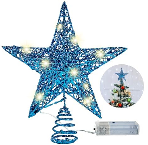 Weihnachtsbaumspitze, Metall, Glitzer, Weihnachtsbaumspitze für Weihnachtsschmuck und saisonale Dekoration (blau)