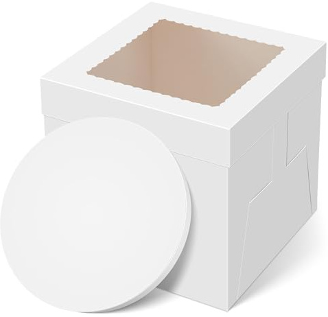 Kootek 10 inch Cake Box with Board Drum Cake Transport Container, 10x10x10
