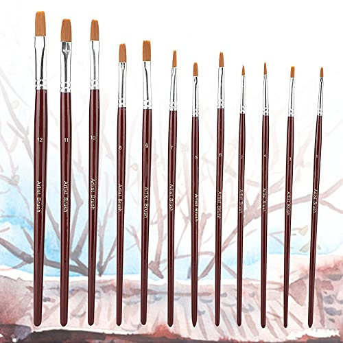 TIKATARER Pinsel, Pinselset Weinrote Aquarellpinsel mit 12 Stück für die Kunstmalerei (Burgunderfarbener Flachkopf)