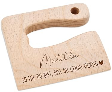 Bärenfreunde® - Personalisiertes Montessori Kinder Messer mit Gravur - Sicheres Holz Baby Besteck mit abgerundeten Kanten - Geburtstag Baby Geschenk (Name so wie du bist)