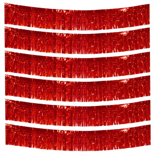 Ainmto 6-Pakete Folie Fringe Girland Metallic Folie Tinsel Fringe Girland Wand Hängende Fringe Banner für Parade Floats, Hochzeit, Weihnachten, Geburtstagsparty Halloween Deko (rot)