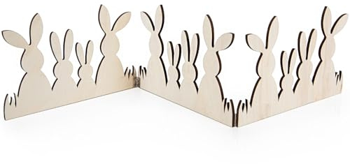 Dekoleiste Hasen: Osterdeko Holz, Osterhasen Deko Modern, Hasenfamilie Figur, Osterdekoration Klappbar, Holzdeko Ostern & Frühling, Dekohasen Tisch & Fensterbank, Frühlingsdeko Natur, 66 x 14 cm