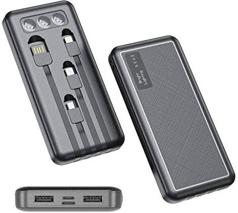 Power Bank da 100.000 mAh, Caricabatterie Solare/Portatile, USB-C, Wireless, Nero