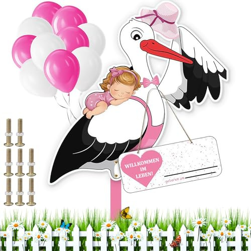 Klapperstorch SET zur Geburt Baby,Baby Geburt Klapperstorch Set,Kazaigou Storch Geburt für Draussen,Klapperstorch Zur Geburt Draußen,Holzstorch Zur Geburt,Storch Geburt Storch für Draussen