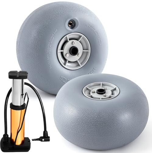 Lenwen 2 Pack PU Beach Balloon Wheels 9 inch Beach Cart Tires Replacement Big Sand Wheels with 1 Air Pump for Kayak Canoe Cart Rolling Walker Wheelchair and Boat