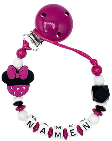 Nuckelkette mit Namen  MAUS  in verschiedenen Farben/Unisex/Personalisiert (Dunkelpink Weiß Schwarz)
