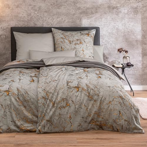 ESTELLA Satin Bettwäsche Set, 155x200 + 80x80 + 40x80 cm, Raphael Silber | 100% Baumwolle, Deutsche Marke, Garantie Reißverschluss, Designer Bezüge
