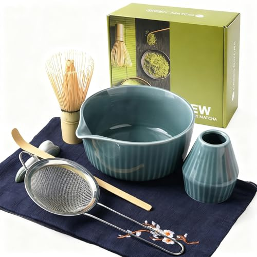 Matcha Set 7-teilig Keramik,Blau Japanisches Matcha Zubehör Starter Set