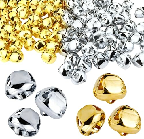 Nzexlyva 100 Pcs Bells for Crafts, Christmas Jingle Bells, Small Metal Jingle Bell for Festival Home Party Christmas Tree Decoration (50pcs Silver and 50pcs Gold)