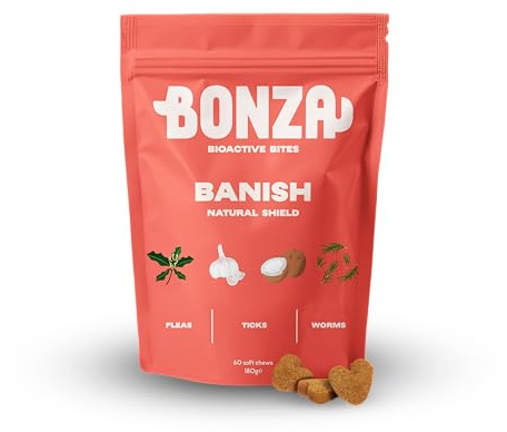 Bonza Natural Flea, Tick & Worm Repellent for Dogs – Bioactive Soft Chews with Coconut Oil, Pumpkin Seed, Apple Cider Vinegar & Botanicals – Chemical-Free Pest Support, 60 Soft Chews