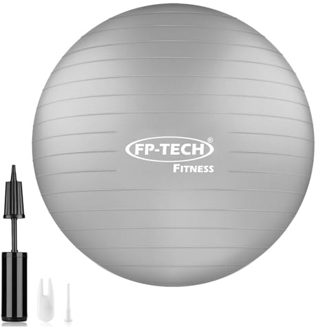 FP-TECH - Palla da Fitness, Palla Pilates Yoga Anti-Scoppio 55cm/65cm/75cm/85cm Palla da Ginnastica con Pompa Rapida inclusa per Fitness Yoga Pilates e Ufficio 6 Colori (Grigio, 55 CM)
