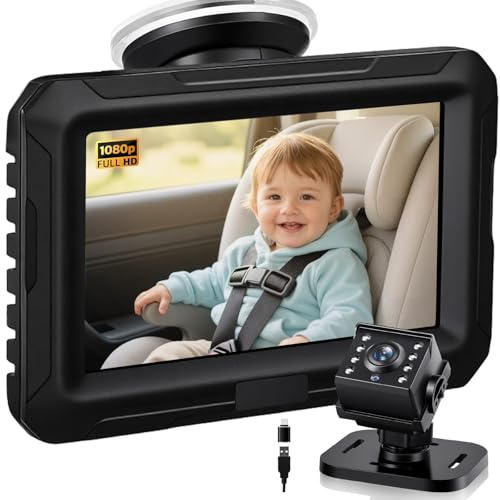 Zacro Baby Car Camera HD 1080P - Baby Car Mirror 4.3'' Display for Rear Seat with Night Vision Function, Wide View Angle, Reusable Sucker Bracket, USB interface